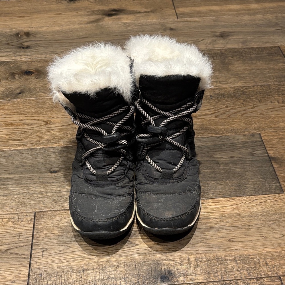 Sorel Kids Black and White Faux-Fur Winter Boots